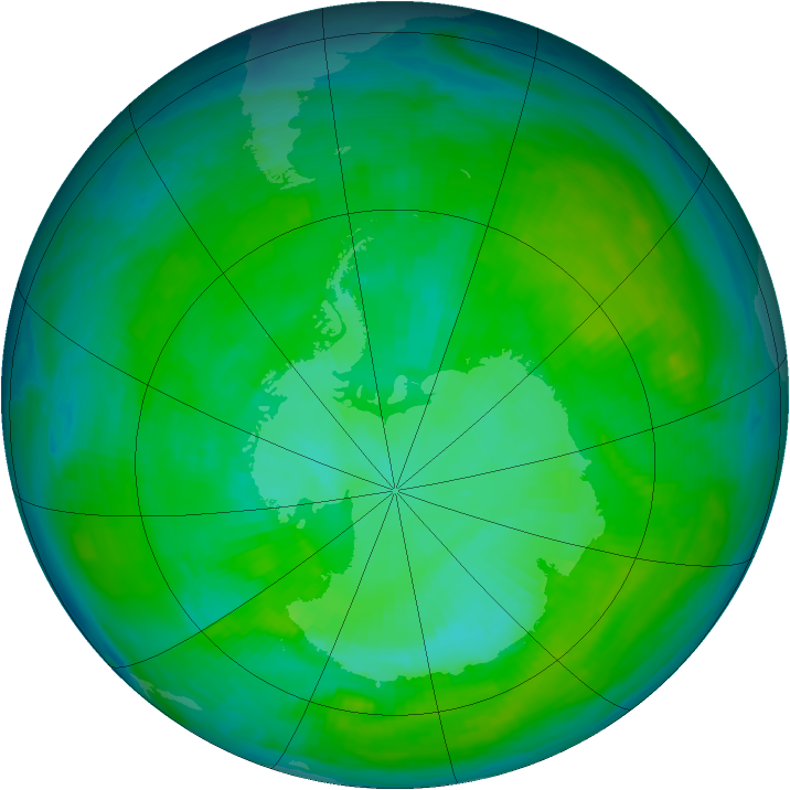 Antarctic ozone map for 01 January 1988